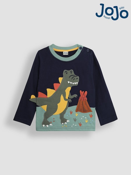 JoJo Maman Bébé Navy Blue TRex Scene Novelty Appliqué Top (B27399) | €30