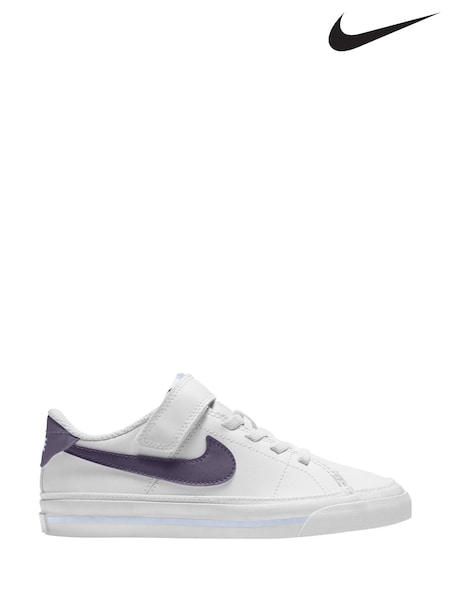 Nike White/Burgundy Junior Court Legacy Trainers (B27497) | €54