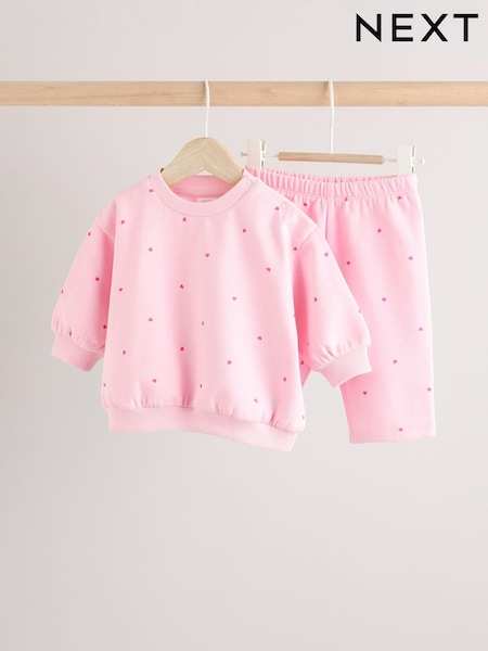Pink/ Red Heart Print Cosy Baby Sweatshirt And Leggings 2 Piece Set (B27524) | AED46 - AED53