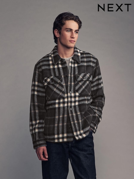 Grey Check Quilted Shacket Overshirt (B27542) | R$ 620