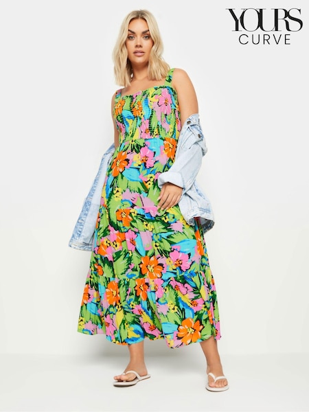 Yours Curve Blue Shirred Strappy Tiered Maxi Dress (B27586) | €43