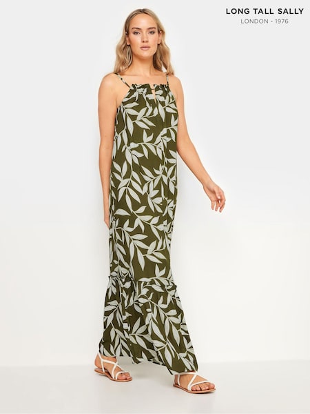 Long Tall Sally Green Leaf Halterneck Dress (B27678) | ₪156