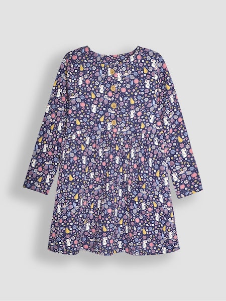 JoJo Maman Bébé Denim Blue Fruit & Mouse Button Front Dress (B27714) | €38