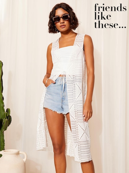 Friends Like These Crochet Longline Sleevless Kimono (B27734) | ‏102 د.إ.‏