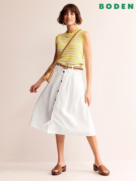 Boden White Petra 100% Linen Midi Skirt (B27867) | €44