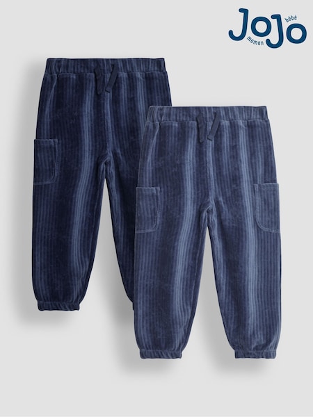 JoJo Maman Bébé Navy Blue & Denim Blue 2-Pack Velour Pocket Joggers (B27918) | INR 3,686