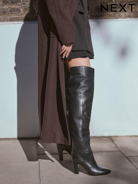 Black Leather Premium Over The Knee Heeled Boots (B27935) | kr2 359