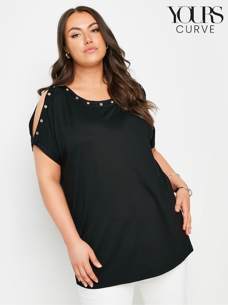 Yours Curve Black Eyelet Detail Cold Shoulder Top (B28172) | €34