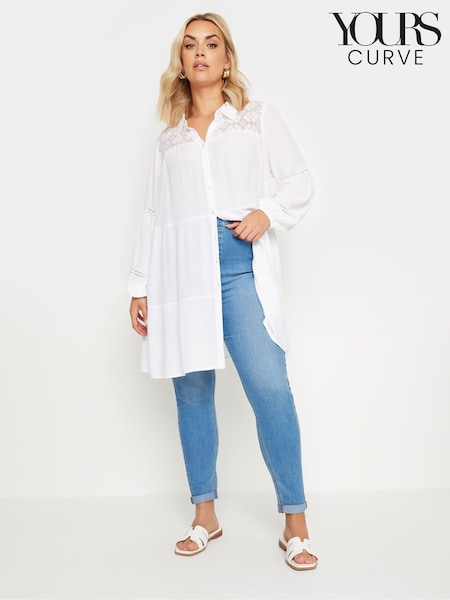 Yours Curve White Boho Long Sleeve Tiered Shirt (B28173) | $54