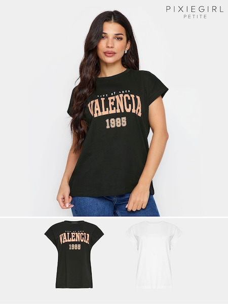 PixieGirl Petite Valencia Slogan 100% Cotton T-Shirts 2 Pack (B28180) | 37 €