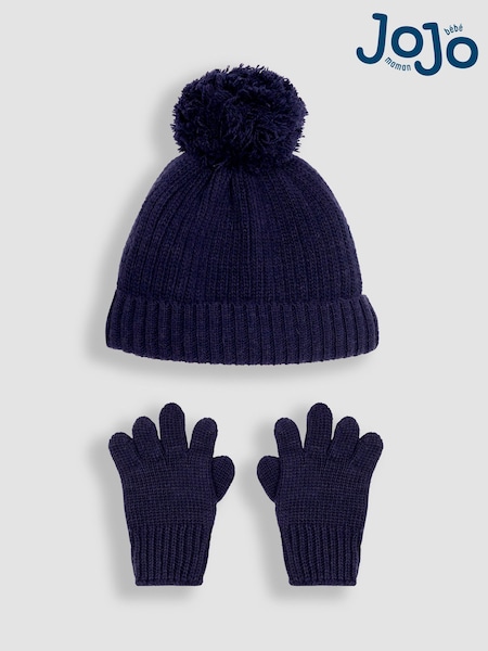 JoJo Maman Bébé Navy Blue Rib Hat & Gloves Set (B28186) | €38