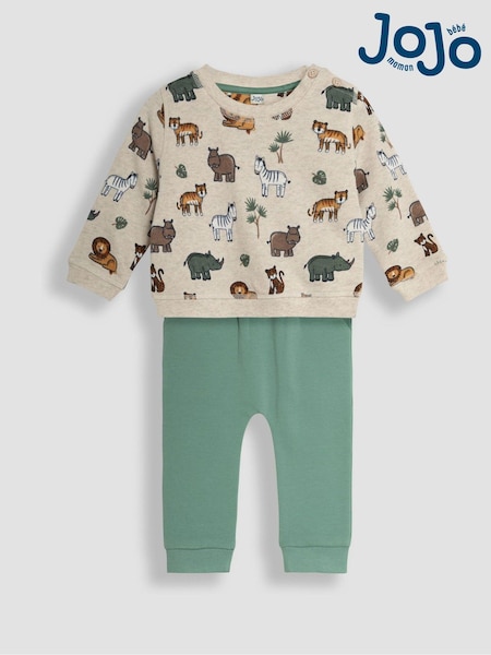 JoJo Maman Bébé Natural Safari Animals Print Sweatshirt & Jogger Set (B28257) | €45
