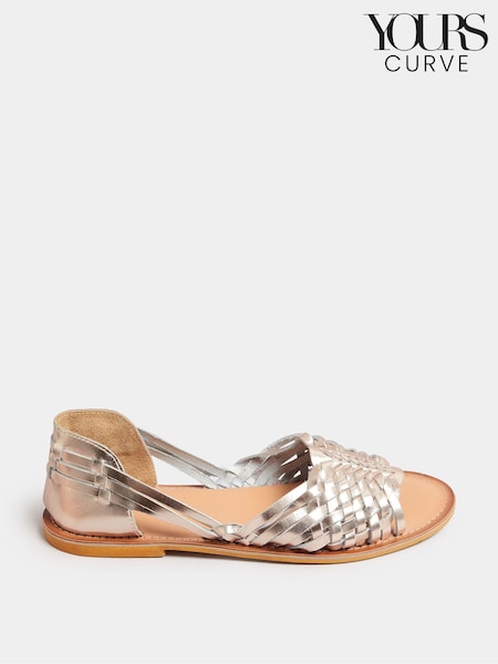 Gold Gold Woven Leather Mules In Extra Wide EEE FIt (B28264) | €21