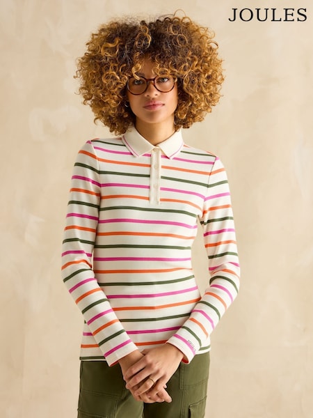 צבעוני - Joules Fairfield Ribbed Long Sleeve Striped Polo Shirt (B28319) | ‏201‏₪