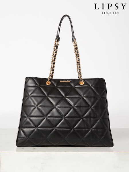 Lipsy Black Faux Leather Quilted Chain Strap Tote Bag (B28379) | 110 QAR