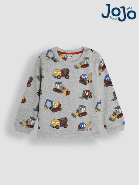 JoJo Maman Bébé Grey Marl Construction Vehicle Printed Sweatshirt (B28424) | €38