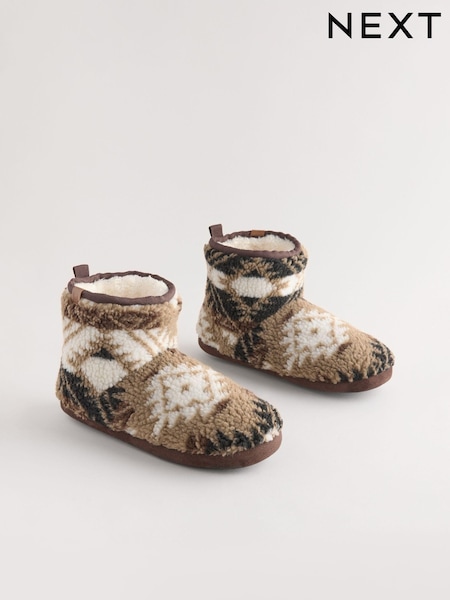 Neutral Faux Fur Lined Boot Slippers (B28435) | €13