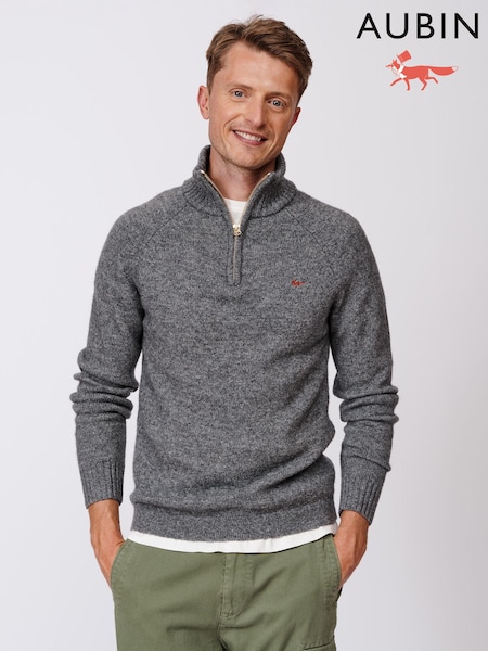 Harmaa - Aubin Bream Quarter Zip Wool Jumper (B28540) | €150