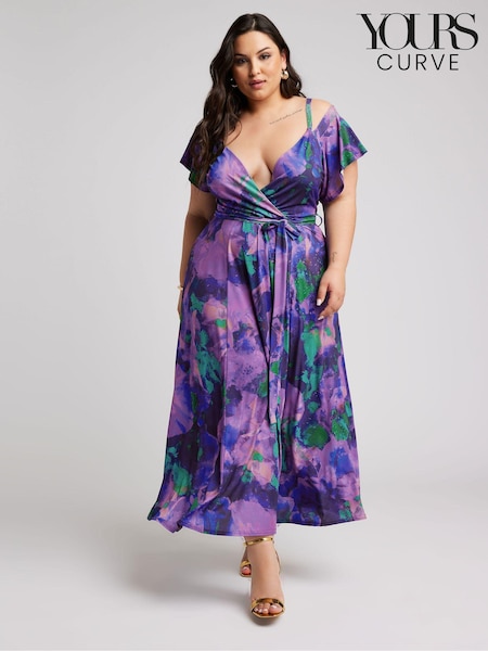 Violet - Rochie maxi Yours Curve London Floral Model bardot (B28566) | 189 LEI