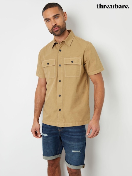 Threadbare Stone Utility Short Sleeve 100% Cotton Shirt (B28590) | €14