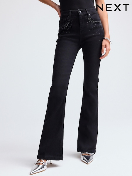 Schwarz - Embellished Supersoft Flare Jeans (B28706) | 17 €