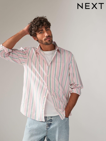 Roz - Cămașă cu mânecă lungă din poplin 100% bumbac Dungă (B28753) | 127 LEI
