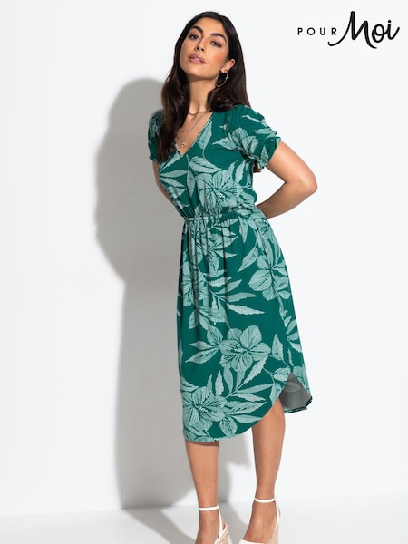 Pour Moi Green Jenny Puff Sleeve Jersey Midi Dress with LENZING™ ECOVERO™ Viscose (B28771) | CA$120