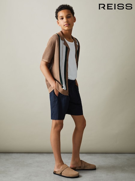 Reiss Camel/Green Jensen 9-13 yrs Embroidered Cuban Collar Shirt (B28807) | €79 - €85