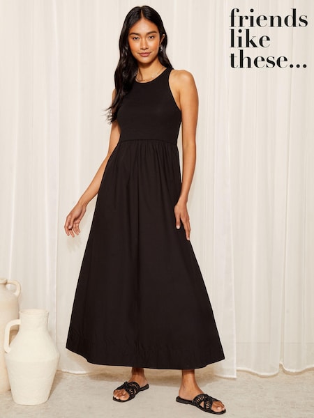 Friends Like These Black Racer Rib Full Skirt Midaxi Dress (B28809) | AED130
