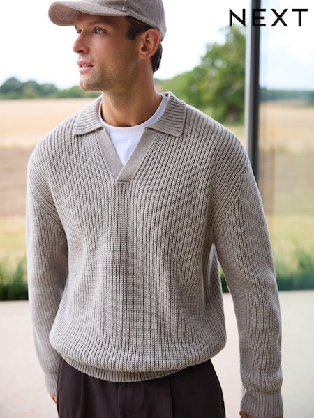 Ecru White Polo Neck Regular Fit Rib Texture Jumper with Wool (B28855) | €31
