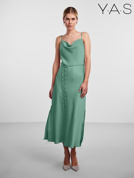 Y.A.S Green Satin Cowl Neck Slip Dress (B28936) | €21