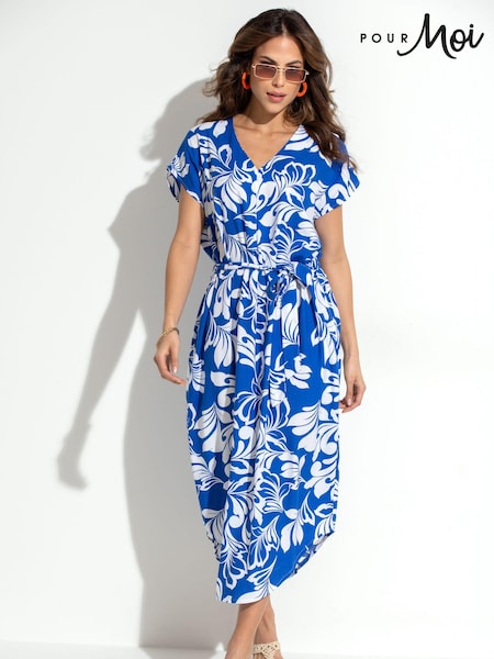 Pour Moi Blue Viscose Belted Beach Kaftan Dress (B28986) | ₪196