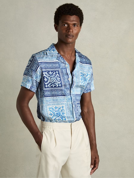 Reiss Nico Satin Floral Cuban Collar Shirt (B28992) | ‏860‏₪