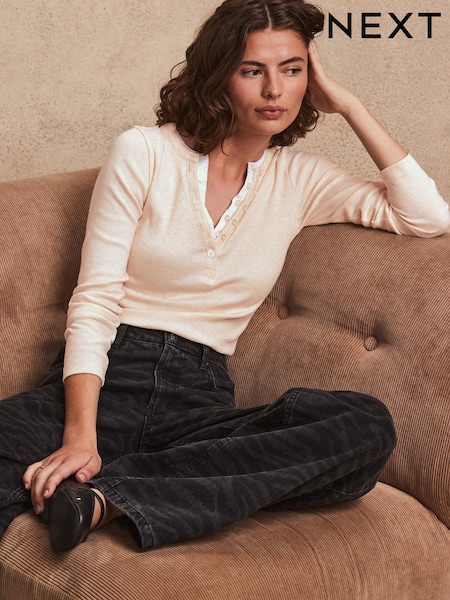 Neutral/Ecru - Langärmeliger Doppelkragen Henleys Oberteil (B28996) | 27 €