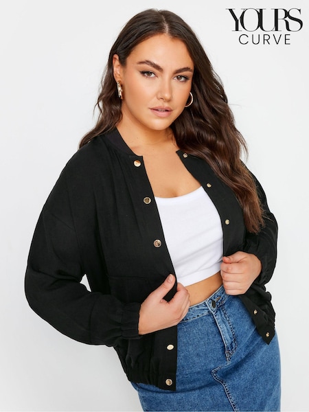 Yours Curve Black Button Up Bomber Jacket (B29030) | €52