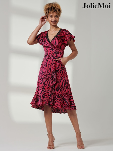 Jolie Moi Red Deep Plunge V-Neck Midi Dress (B29059) | €40