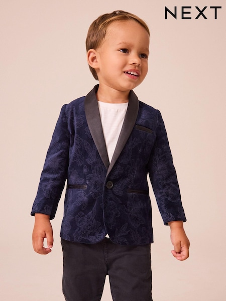 Navy Blue Floral Velvet 100% Cotton Blazer (3mths-9yrs) (B29083) | 121 QAR - 135 QAR