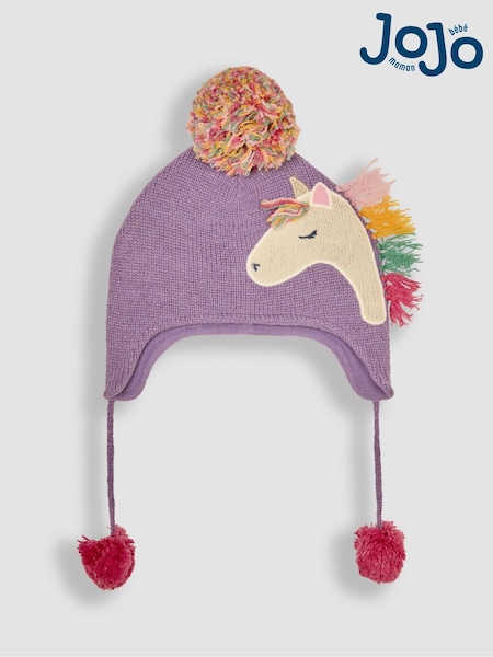 JoJo Maman Bébé Lilac Unicorn Pom Pom Hat (B29113) | €26