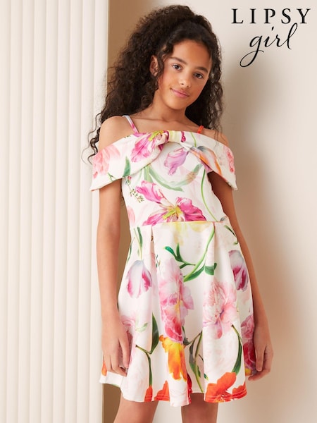 Alb cu floricele - Lipsy rece Fundă rochie skater cu Fundă (5-16ani) (B29313) | 191 LEI - 237 LEI