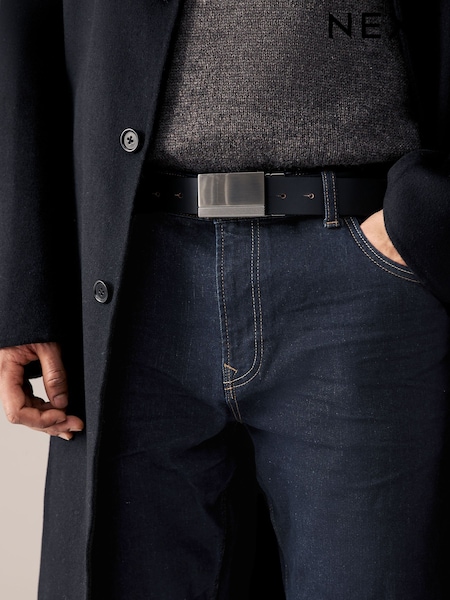 Black/Brown Reversible Plaque Leather Belt (B29340) | R$ 190