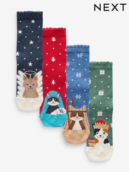 Nativity Cats Christmas Pattern Ankle Socks 4 Pack (B29414) | €5