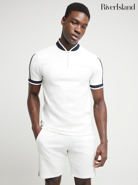 River Island 100% Cotton Slim Fit Short Sleeve Contrast Baseball Polo Shirt (B29460) | €47