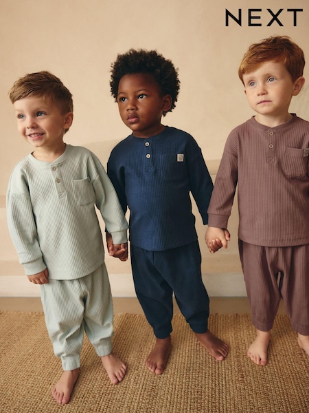 Azul marino/Camel liso - 3 Pack Relaxed Fit Pyjamas (9mths-12yrs) (B29544) | 33 € - 46 €