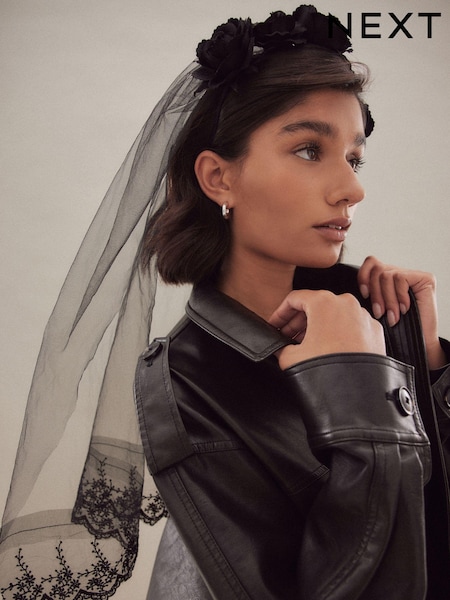 Черный - Halloween Rose Crown Veil Headband (B29614) | €15