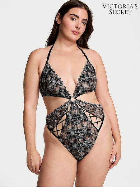Victoria's Secret Black Ziggy Glam Embroidery Cutout Crotchless Bodysuit (B29640) | €48