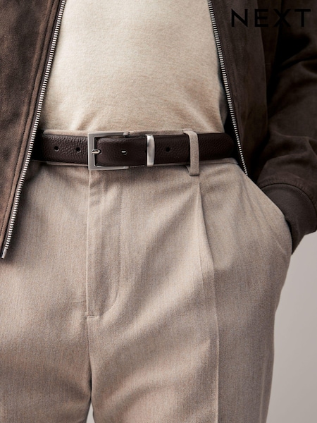 Dark Brown Textured Metal Keeper Leather Belt (B29657) | € 30