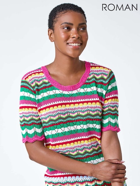 Roman Pink Wave Print Knitted Cotton Top (B29694) | €45