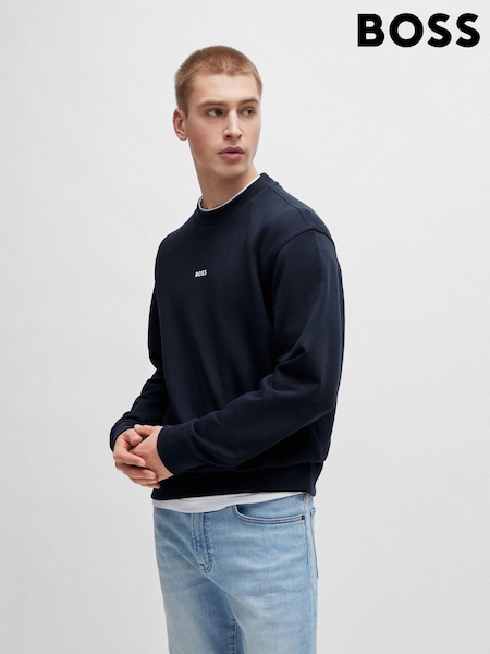 BOSS Blue Relaxed-Fit Sweatshirt in 100% Cotton Terry With Contrast Logo (B29695) | €81
