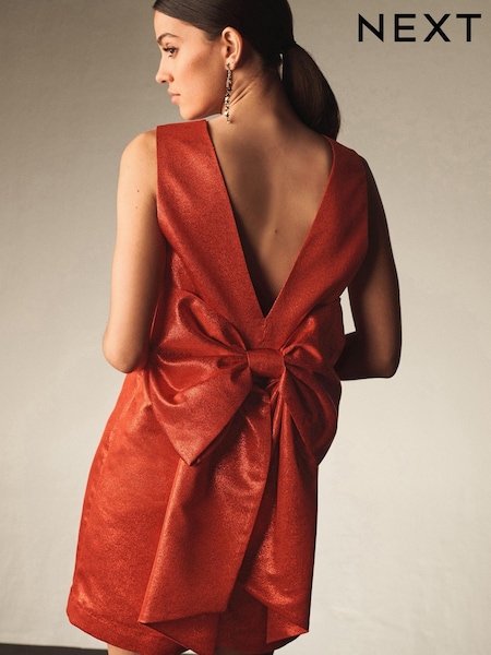 Scarlet Glitter Red Bow Back Glitter Mini Dress (B29702) | €33