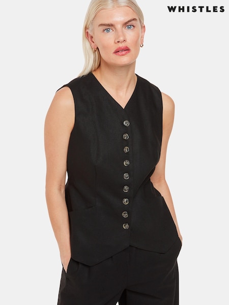 Whistles Black Petite Lindsey Linen Blend Waistcoat (B29799) | €76